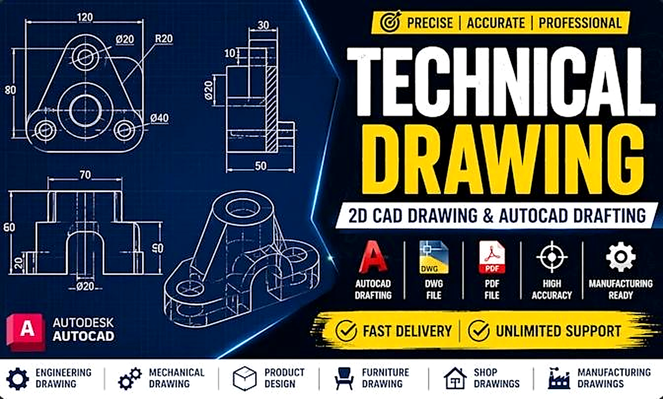 Technical drawing and AutoCAD drafting services with supported deliverables